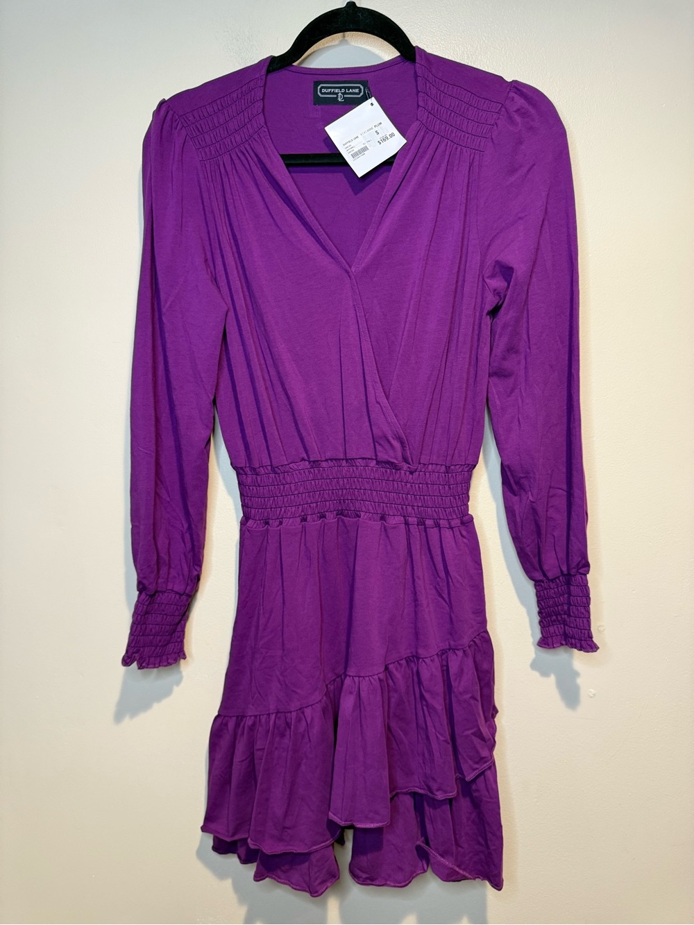 Duffield Lane Vivienne purple smocked long sleeve dress